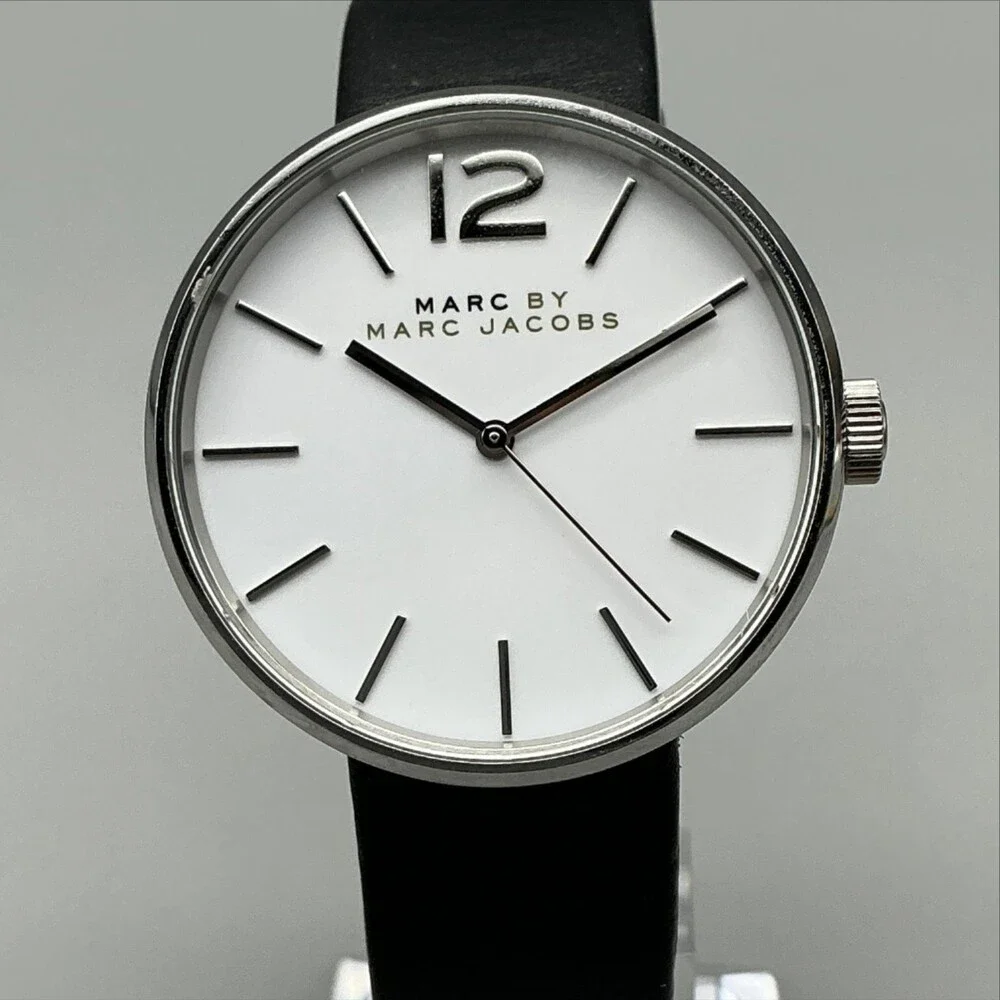 Marc By Marc Jacobs Womens Watch 36mm White Dial Black Leather New Battery